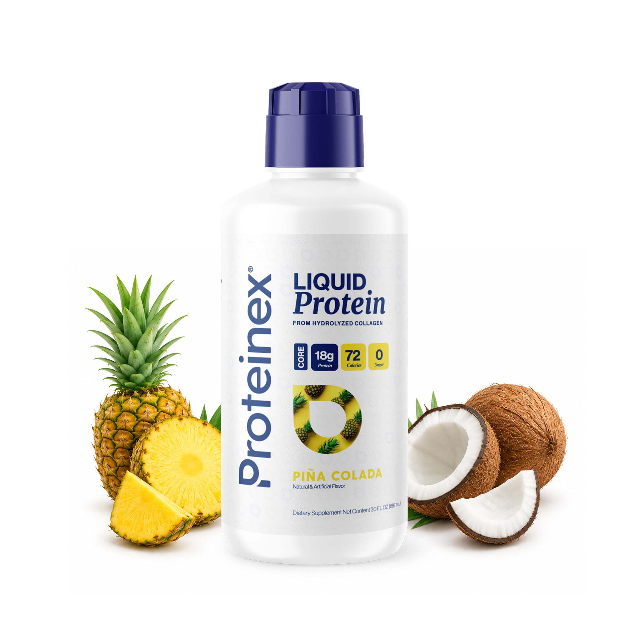 Proteinex Core Liquid Collagen Peptides, 18g Protein per serving | Zero Sugar, Zero Carbs, Ready to Drink | (Pina Colada, 30 Fl Oz)