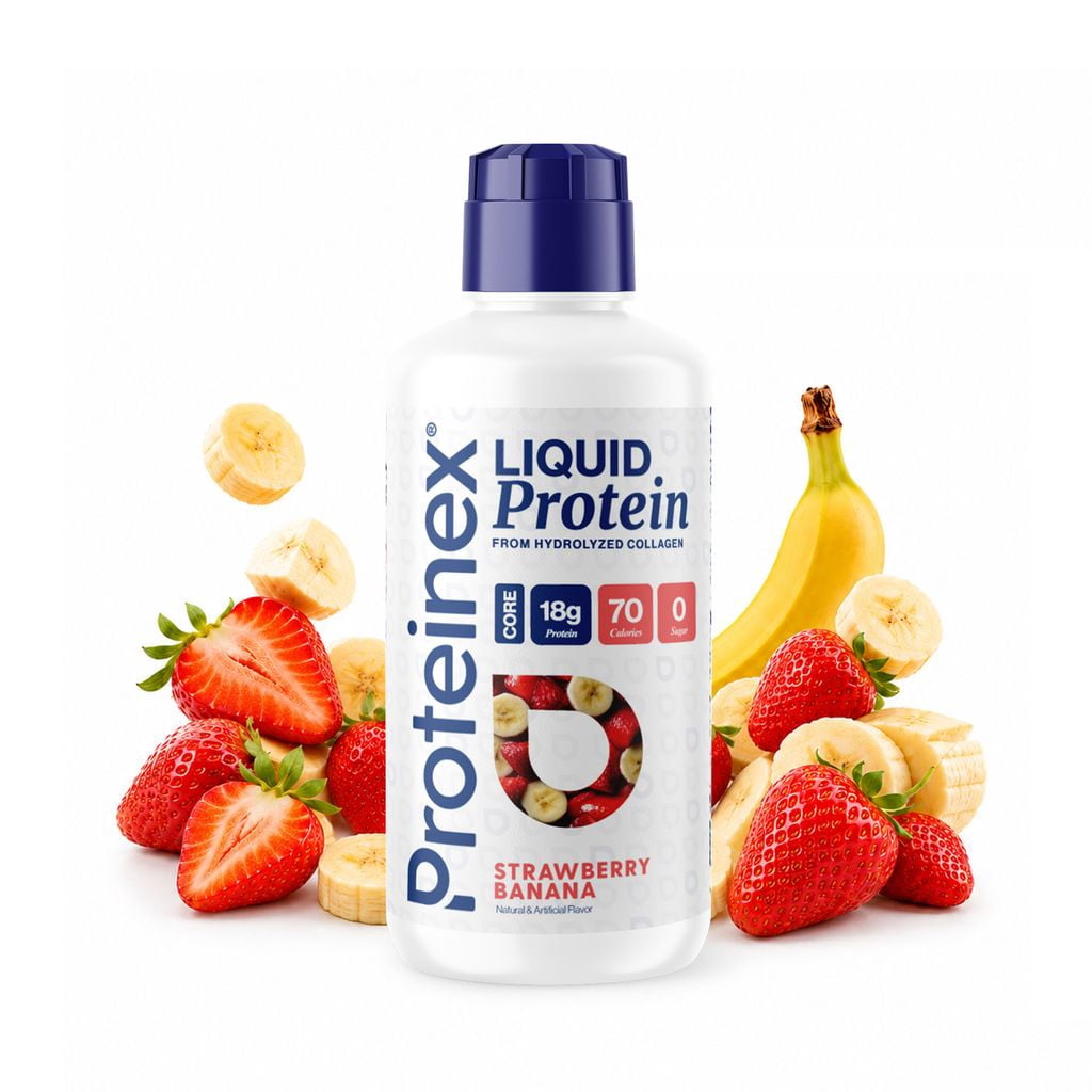 Proteinex Core Liquid Collagen Peptides, 18g Protein per serving | Zero Sugar, Zero Carbs, Ready to Drink | (Strawberry Banana, 30 Fl Oz)