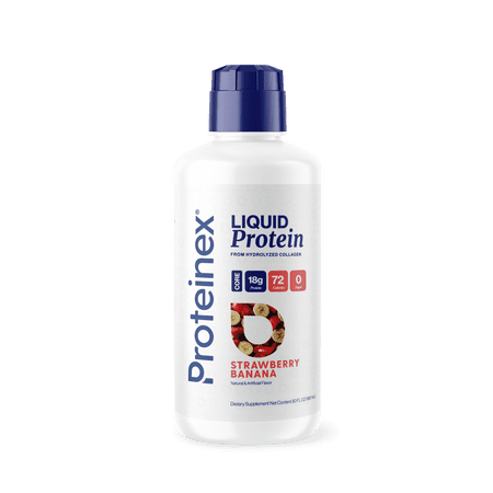 Proteinex Core Liquid Collagen Peptides, 18g Protein per serving | Zero Sugar, Zero Carbs, Ready to Drink | (Strawberry Banana, 30 Fl Oz)