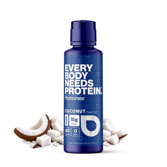 Proteinex Pure Certified Grass-Fed Collagen Protein Shot, 15g Protein, Sugar-Free, Coconut Flavor, 16 fl oz