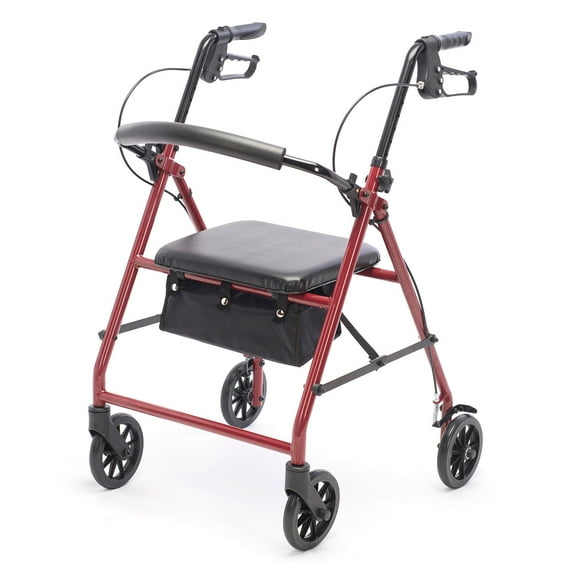 Protekt Rolling Walker Rollator Four-wheel with Back Support - Red