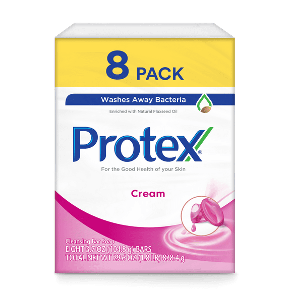 Protex Bar Soap, Cream, for Both Men and Women, Adults and Children 3+, 8 Pack 3.7 oz