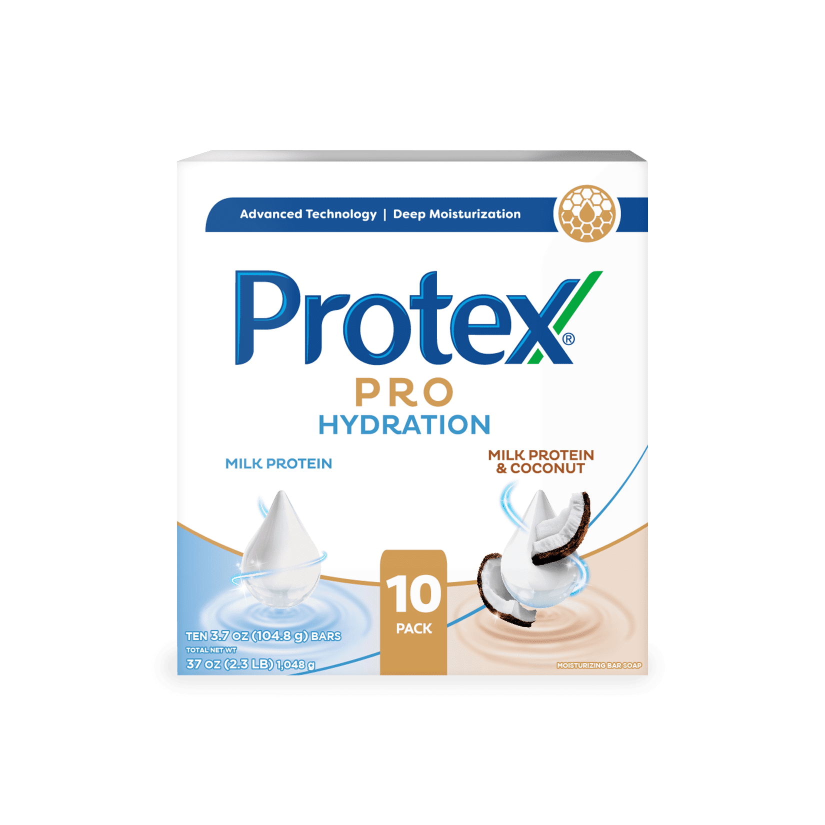 Protex Pro Hydration Bar Soap, Coconut & Milk Protein, 10 Pack, 3.7oz