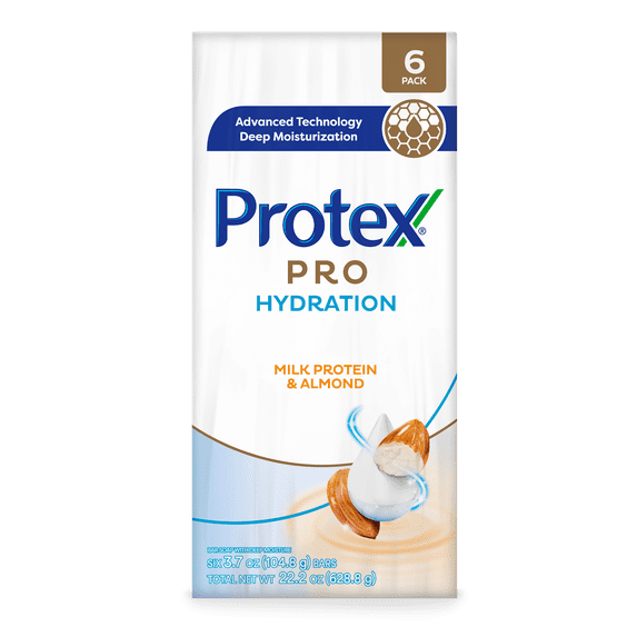Protex Pro Hydration Bar Soap, Almond, for Both Men and Women, Adults and & Children 3+, 6 Pack 3.7 oz