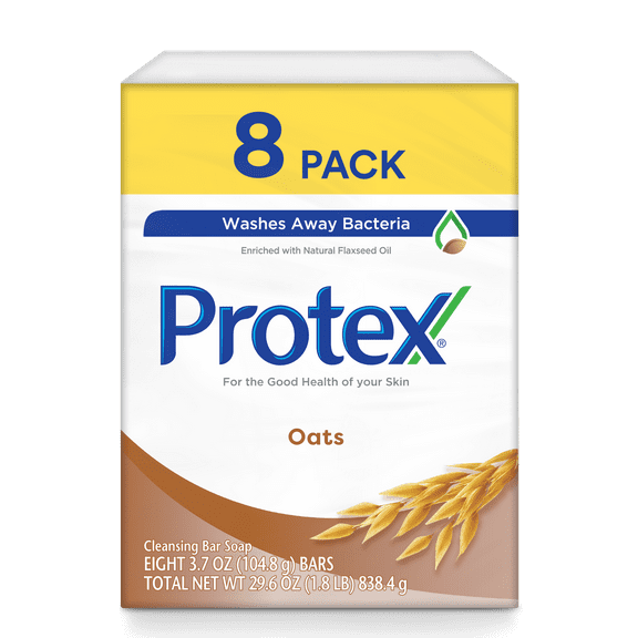 Protex Unisex Oats Bar Soap  for All Skin Types, 3.7 oz (8 Pack) - Ages 3 & up