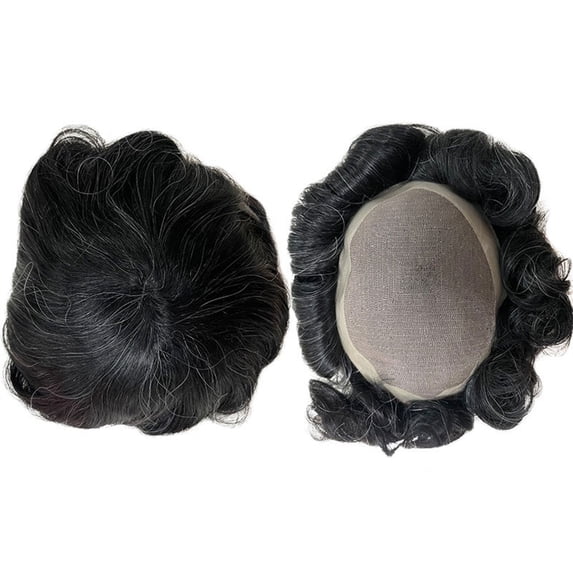 Prothesis with Grey Hair Natural Hair Wig 100% Indian Remy Human Hairpiece Men's Capillary Man Toupee System Hairline