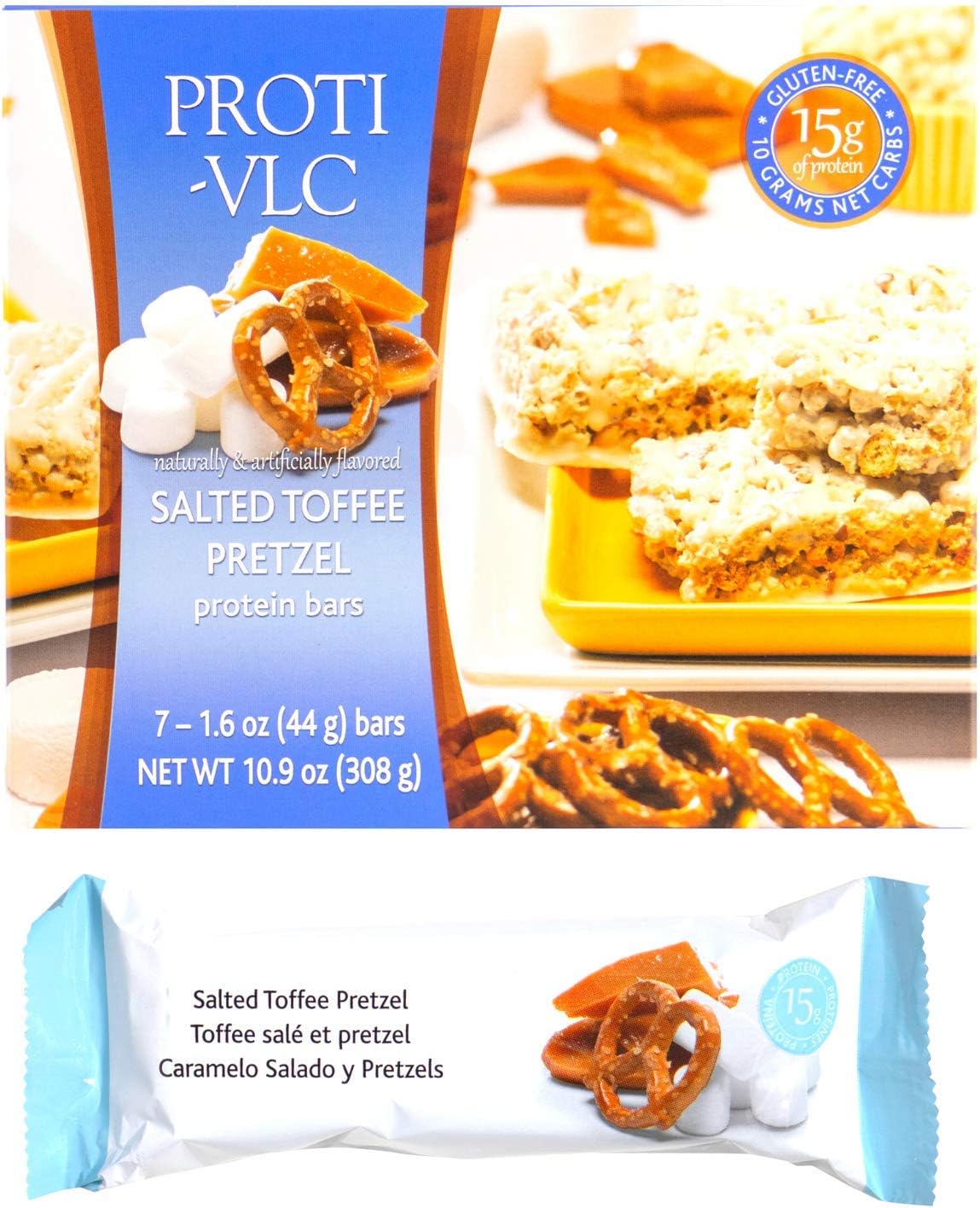 Proti Fit VLC Salted Toffee Pretzel LowCarb 15G Protein Diet Bar High Fiber Weight Loss
