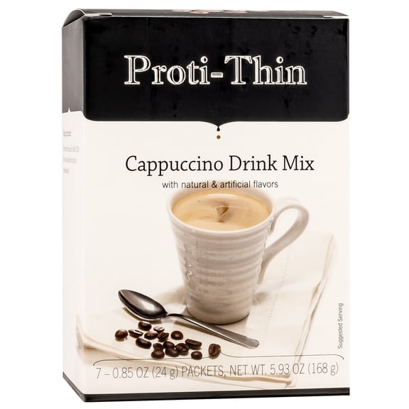 Proti-Thin High Protein Cappuccino Diet Hot Drink, 15g Protein, Low Calorie, Low Carb, Decaffeinated, 7 Count Box