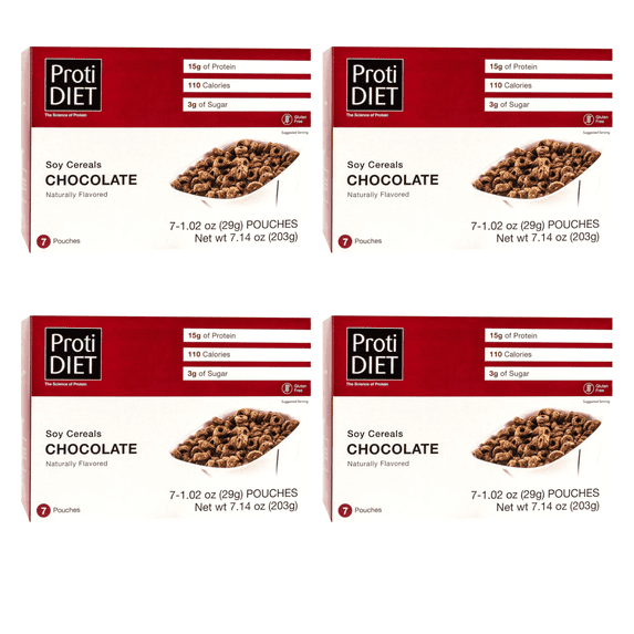 ProtiDiet Chocolate Soy Cereal - High Protein, High Fiber, Low Calorie - 4 Pack