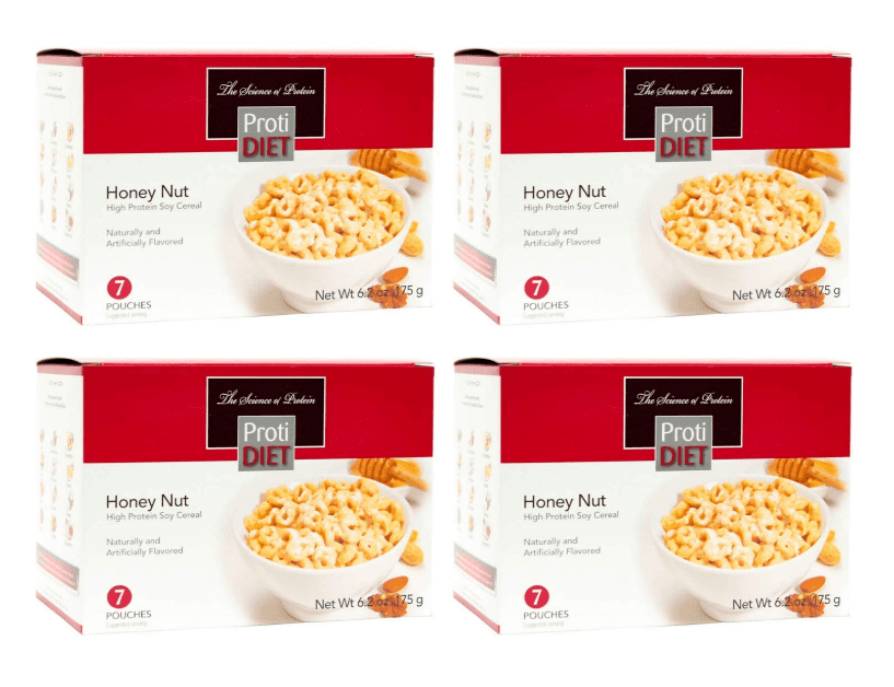 ProtiDiet Honey Nut Cereal - High Protein, Low Calorie, High Fiber - 4 Pack