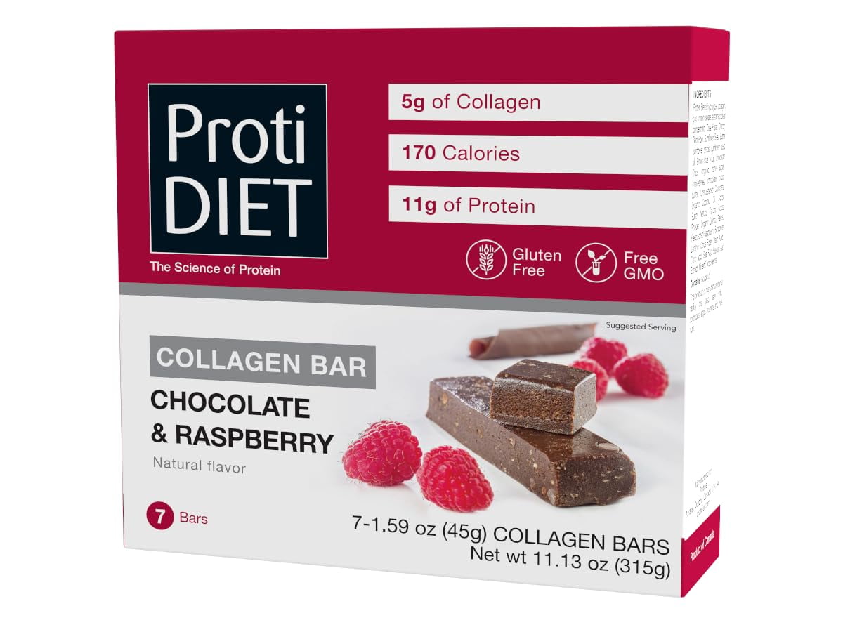ProtiDiet Dark Chocolate and Raspberry Collagen Protein Bars, Gluten