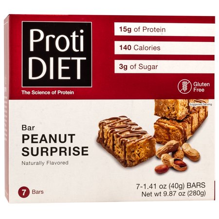 ProtiDiet Protein Bar - Peanut Surprise - 7/Box - High Protein - Low Calorie - Low Fat