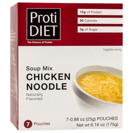 ProtiDIET High Protein Chicken Noodle Soup Mix - Keto, Low Fat and Sugar free - Quick and Easy to Prepare Meal Replacement Protein Powder Soup Mix with Collagen - 7 Pouches Per Box