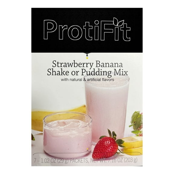 ProtiFit High Protein Pudding/Shake Mix, 15g Protein, Low Calorie, 7 Servings Per Box, Strawberry Banana