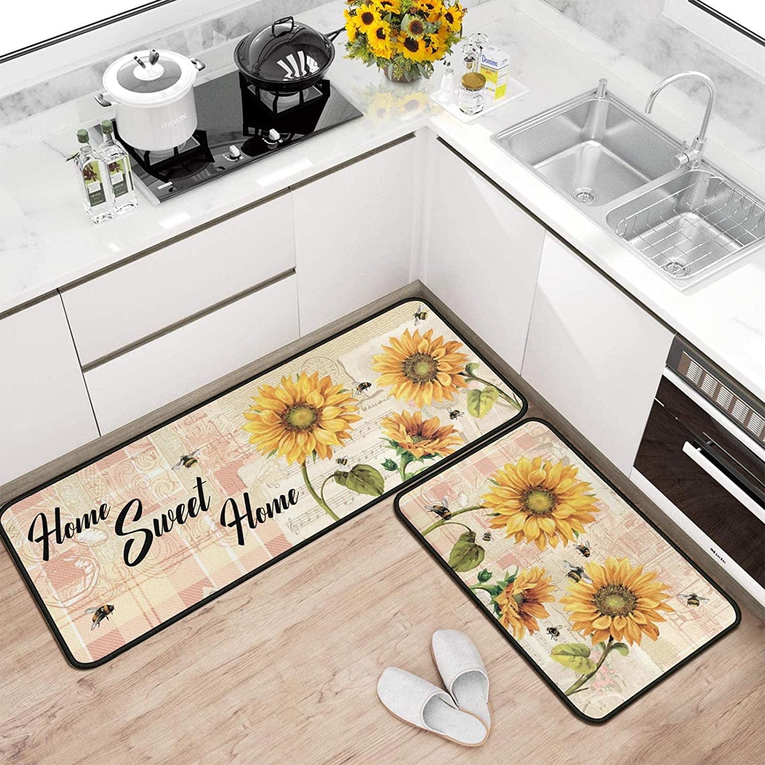 Sunflower Rugs For Kitchen Protikol Vintage Sunflower Home Sweet Home Kitchen Rugs Set 2Pcs Non ...