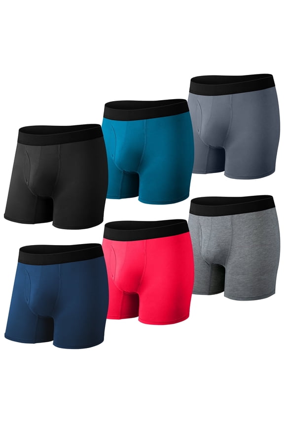 6-Pack Men’s Boxer Briefs, Moisture-Wicking Breathable Underwear, S-XXL