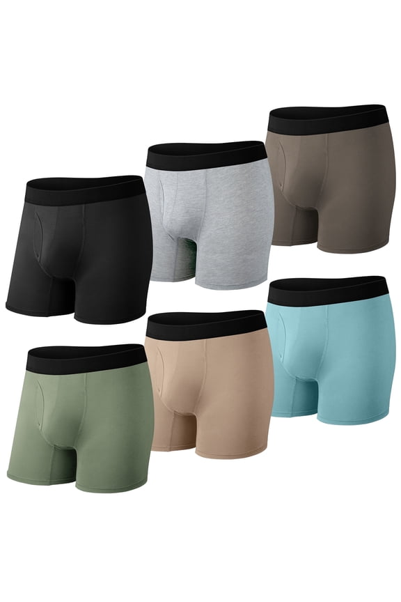 6-Pack Men’s Boxer Briefs, Moisture-Wicking Breathable Underwear, S-XXL