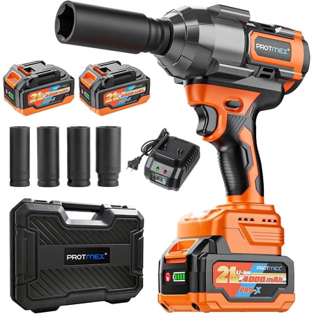 Protmax 21V 1/2 Inch Cordless Impact Wrench 1107Ft-lbs 1500N·m High Torque Brushless Electric Impact Gun Kit 2 x 4.0Ah Batteries Power Impact Wrench Llave de Impacto Pistola de Impacto