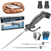 Protmex 12V Cordless Electric Fillet Knife 8" & 10" Stainless Steel Blades Safety Lock & Cut Resistant Gloves for Fishing Meat Cutting