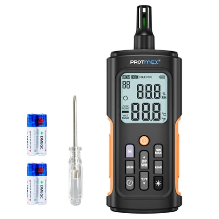 Protmex YT606 Digital Temperature Humidity Meter Dew Point Wet Bulb Thermometer LCD Backlight for Indoor Outdoor