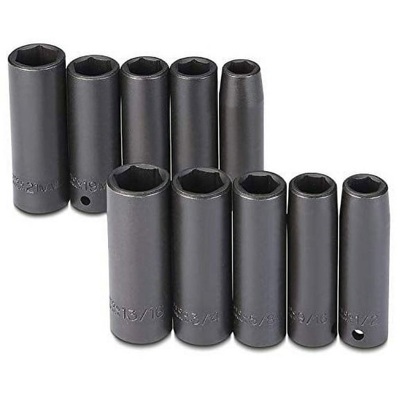 Proto 1/2In Drive 6Pt Fractional And Metric Impact Socket Set 10Pc