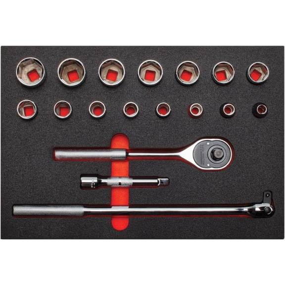 Proto 1/2In Drive 6Pt Socket Set 18Pc With Foam Insert