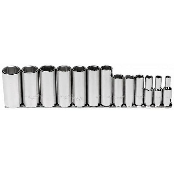 Proto 13 Piece 3/8" Drive Deep Well Socket Set 6 Points, 1/4" to 1" Range," Measurement Standard