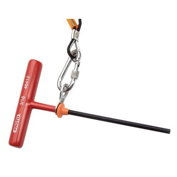Proto 3/16" Hex, Tethered T-Handle Cushion Grip, Hex Key 6" OAL, Alloy Steel," System of Measurement