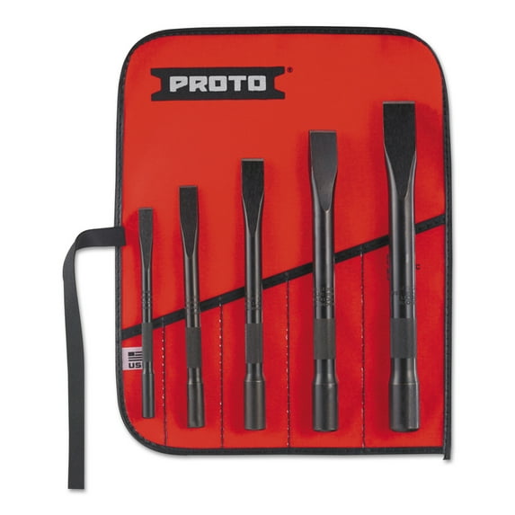 Proto Cold Chisel Sets, 5 Piece, Super Duty, Straight, English, Kit Pouch
