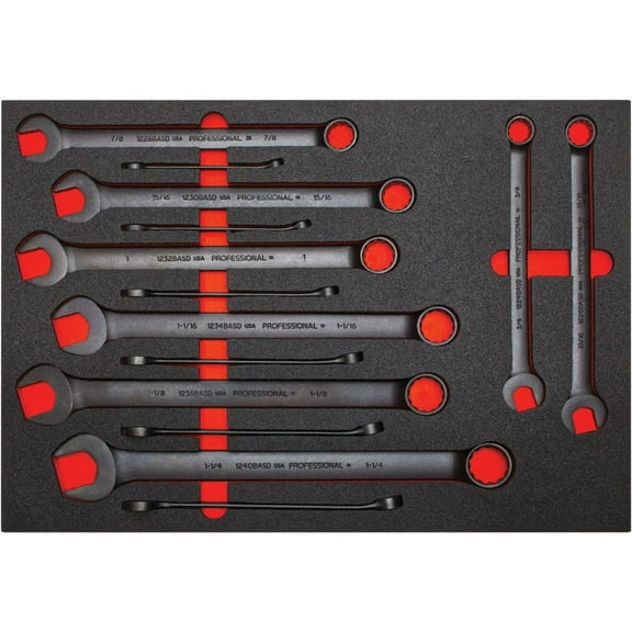 Proto Combination Wrench 12Pt Black Set 14Pc With Foam Insert