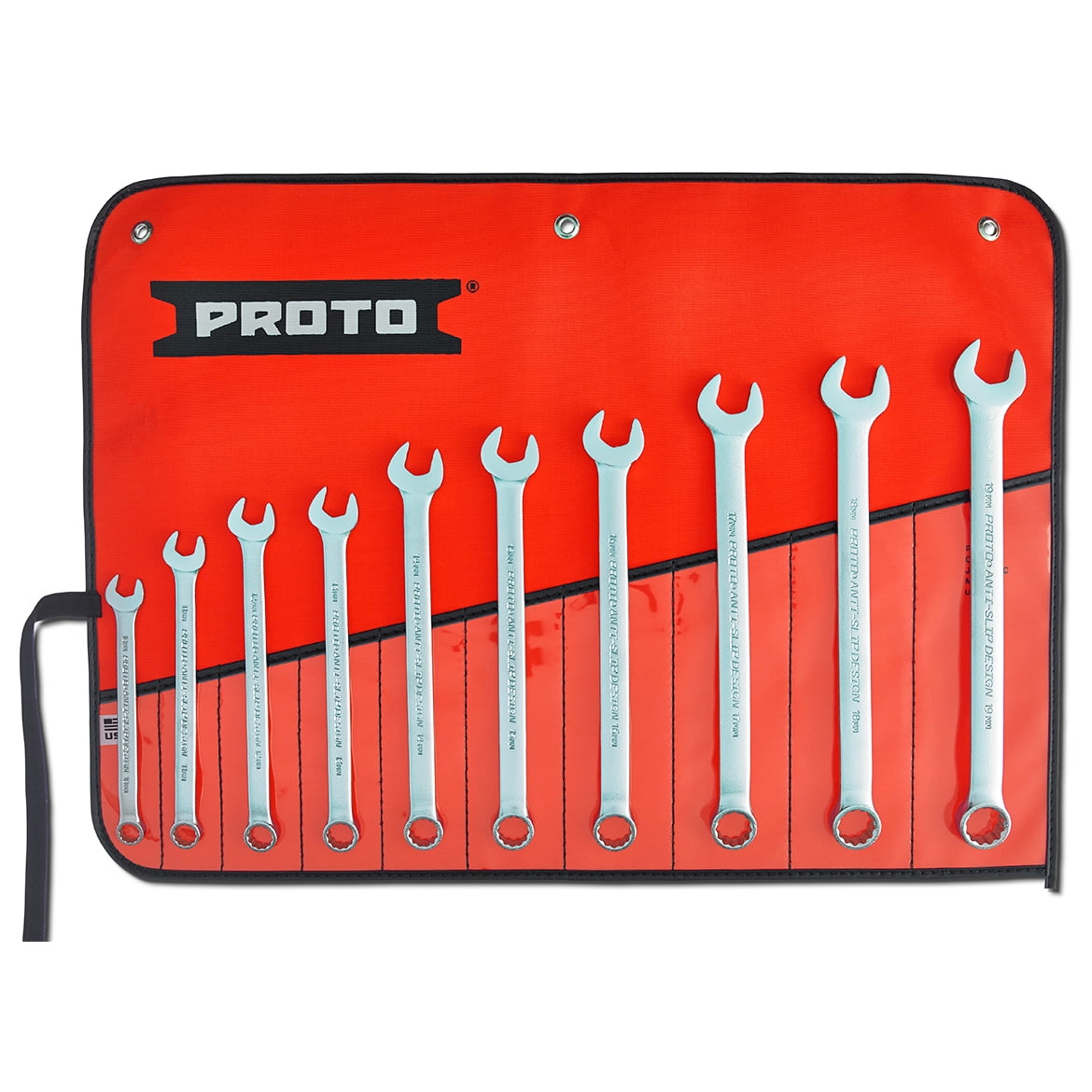 Proto J1200K-MASD 12-Point Satin Anti-Slip Metric Combination Wrench Set - 10pc