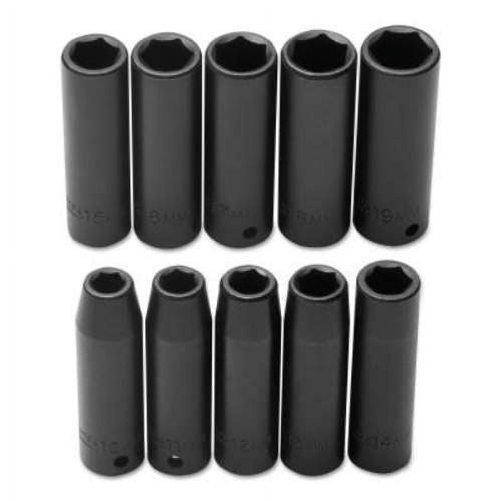 Proto 1/2In Drive 6Pt Deep Metric Impact Socket Set 10Pc