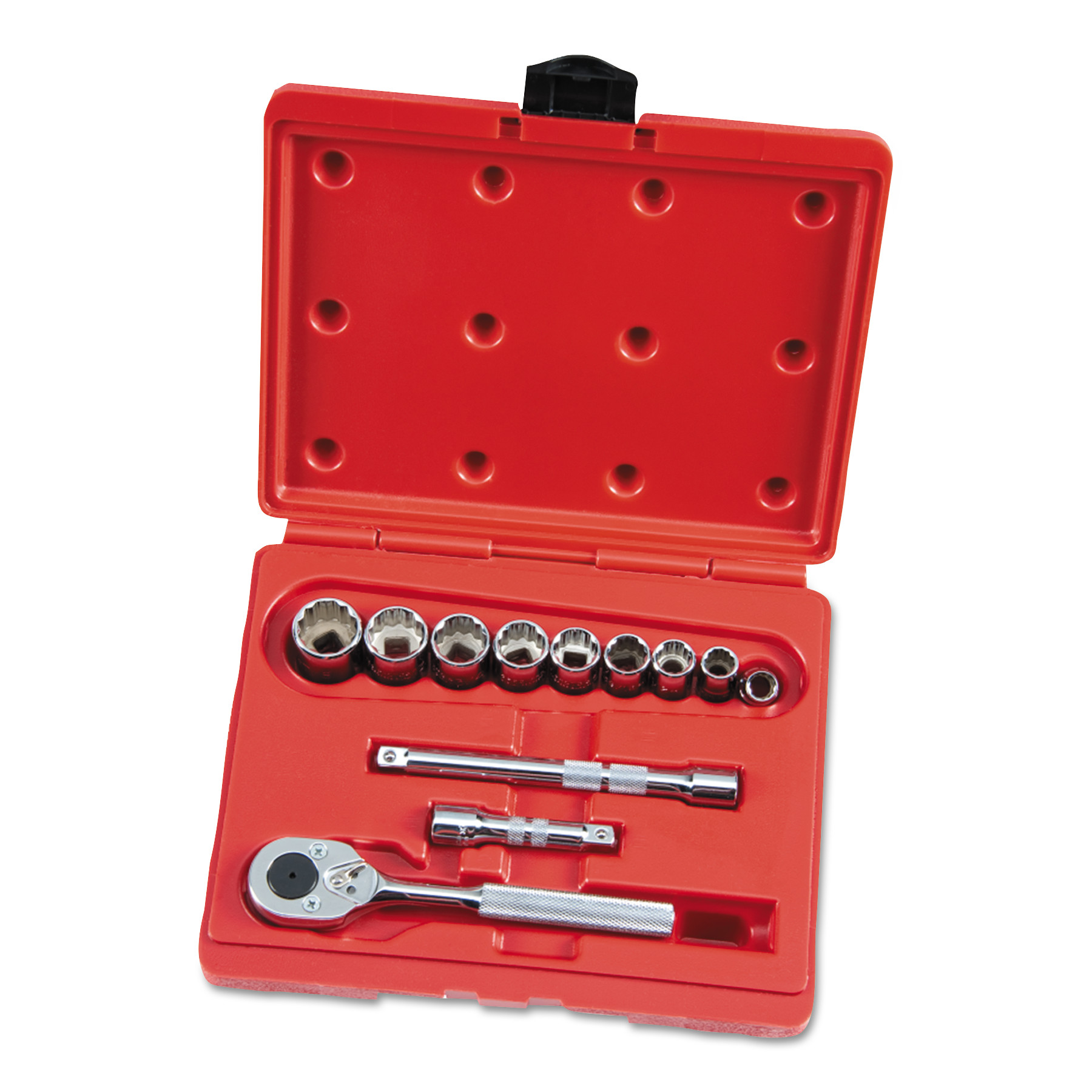 Urrea 10-Piece Chrome Socket Set - 3/8-Inch Drive, 12-Point Sockets With Metal Storage Box - SAE Size, Corrosion-Resistant Finish
