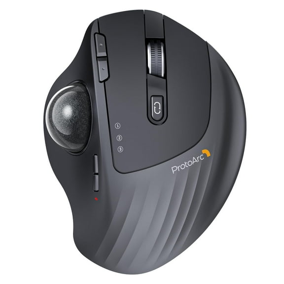 ProtoArc Wireless Trackball Mouse, EM01 NL Ergonomic Bluetooth Rollerball Thumb Rechargeable Computer Laptop Mouse, Adjustable Angle & 3 Device Connection for PC, Mac, Windows-Gray Ball