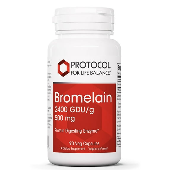 Protocol For Life Balance Bromelain, Protein Digesting Enzyme, 2400 Gdu g 500 Mg 90 Vegcapsules ME