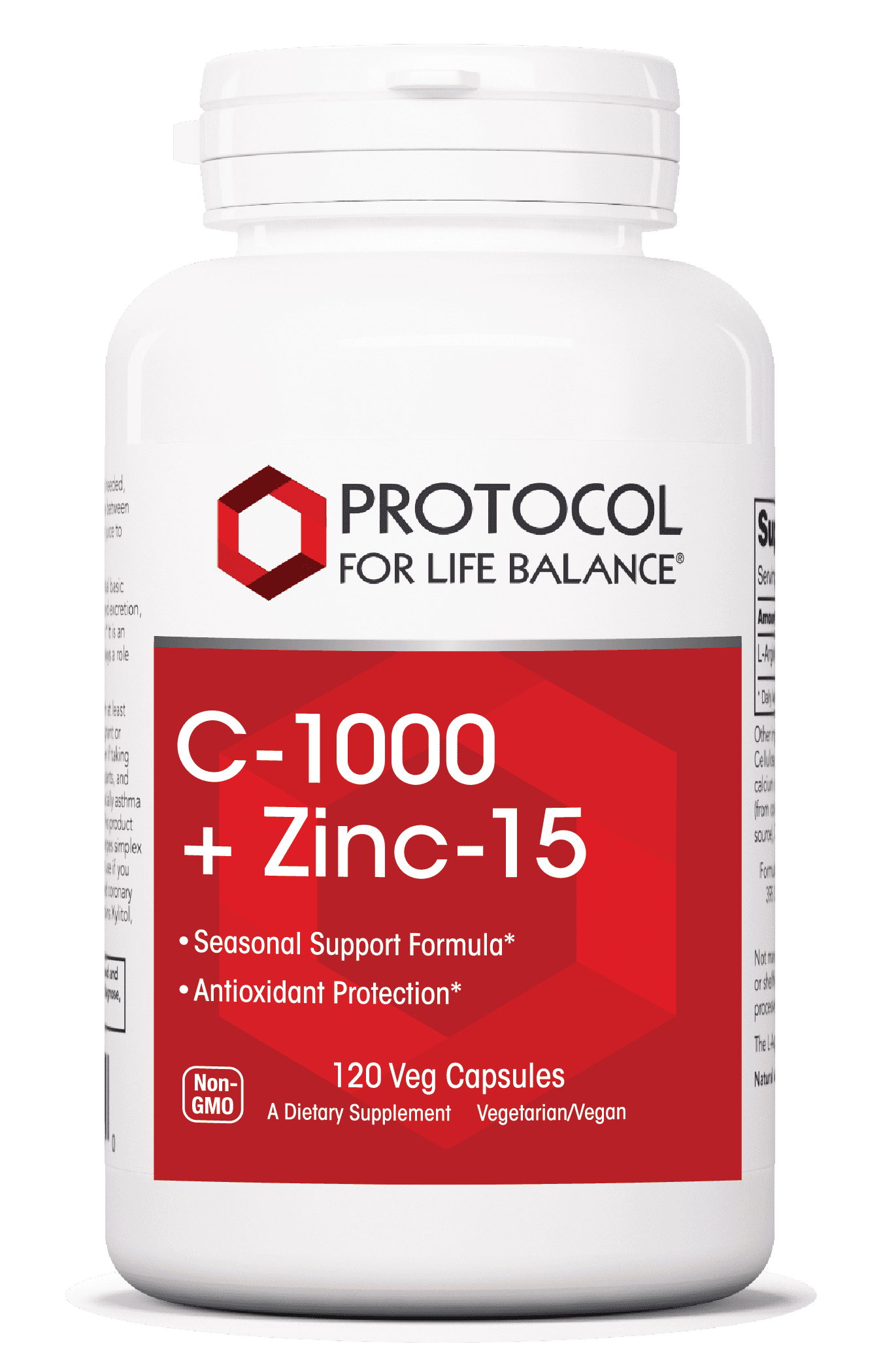Protocol For Life Balance - C-1000 + Zinc-15 - Healthy Immune System Support and Antioxidant Protection - 120 Veg Capsules