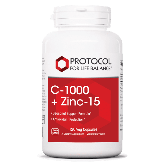 Protocol For Life Balance - C-1000 + Zinc-15 - Healthy Immune System Support and Antioxidant Protection - 120 Veg Capsules