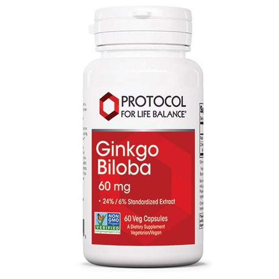 Protocol Ginkgo Biloba 60 mg Standardized Extract 60 Vegetarian Capsules, 60 servings
