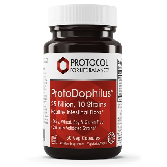 Protocol For Life Balance - ProtoDophilus - 25 Billion, 10 Strains - Healthy Intestinal Probiotic Flora to Support Digestive Function and Immune Health - 50 Veg Capsules