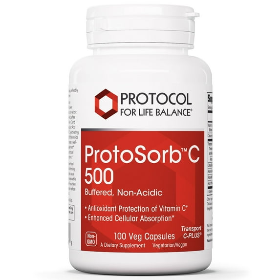 Protocol ProtoSorb Vitamin C 500mg - Immune System Boost - Calcium, Rose Hips, Rutin - 100 Veg Caps