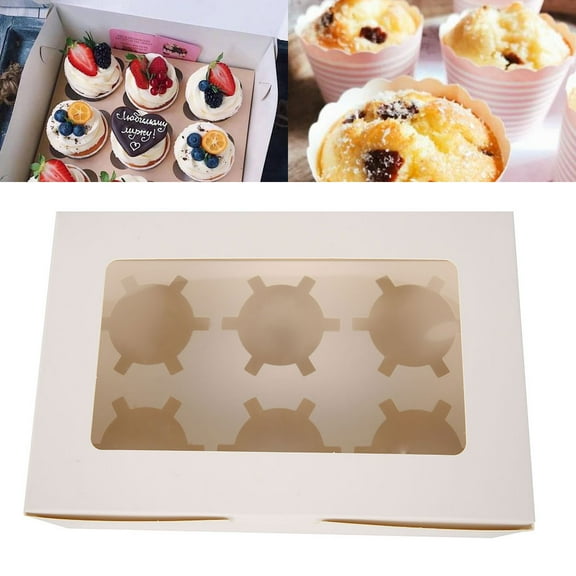 Protoiya 10 Packs Cupcake Boxes, Cupcake Carriers Hold 2 Standard Cupcakes, Cupcake Containers with Clear Window, Brown Cupcake Boxes Bulk, Food Grade Kraft Cupcake Holders for Cookies Muffins