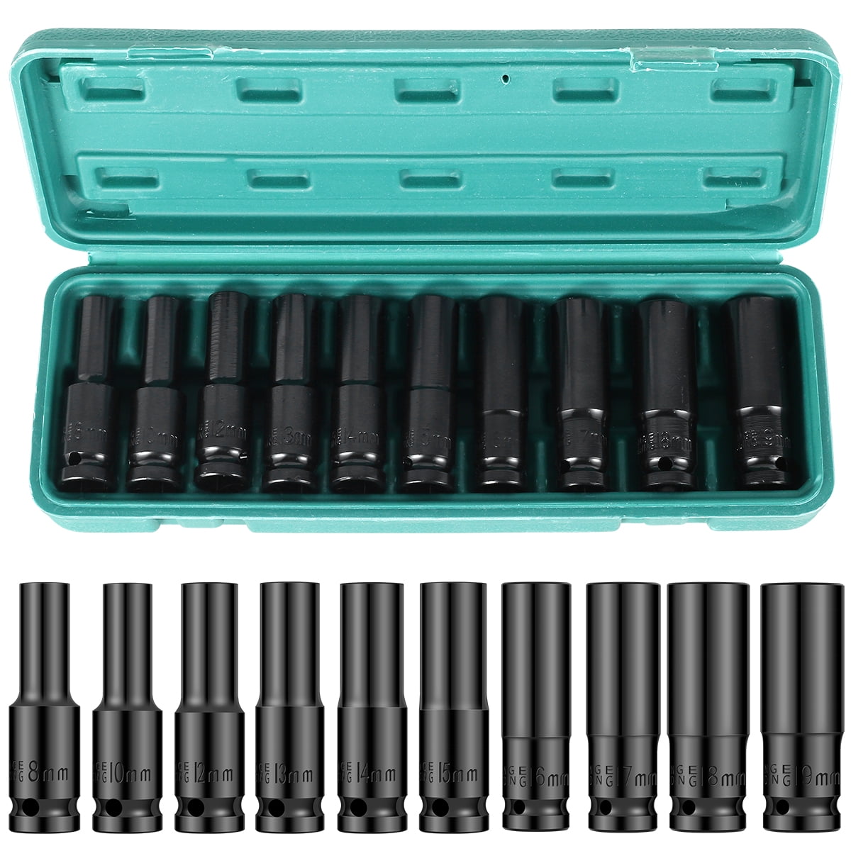 Protoiya 10 Pcs Deep Impact Socket Set Drive Metric Wrench Socket 8 to ...