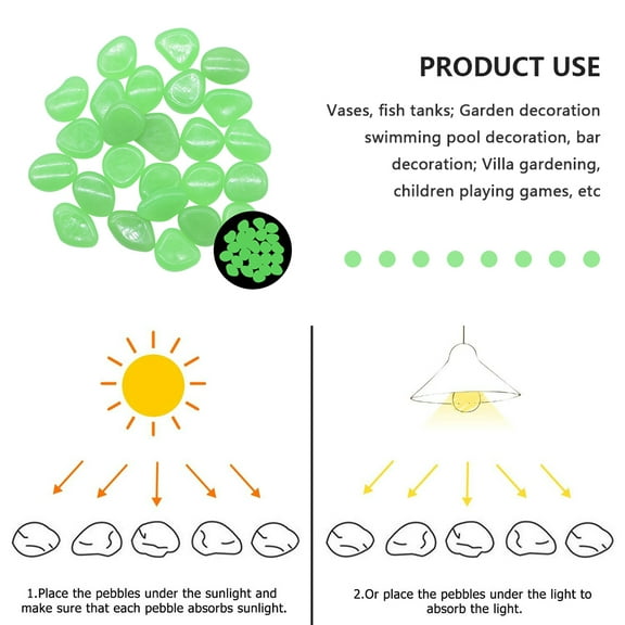 Protoiya 100Pcs Glow in The Dark Pebbles for Outdoor Decor, Garden Lawn Yard, Aquarium, Walkway, Fish Tank, Pathway, Dwered by Light or Solar-Recharge Repeatedlyriveway, Luminous Pebbles