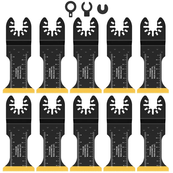 Protoiya 10Pcs Oscillating Saw Blades 1-3/4 Inch Lengthened Titanium Coated Multitool Blades Sharp Wear Resistant Saw Blades with Gasket Adapters for Wood Plastic Metal Cutting