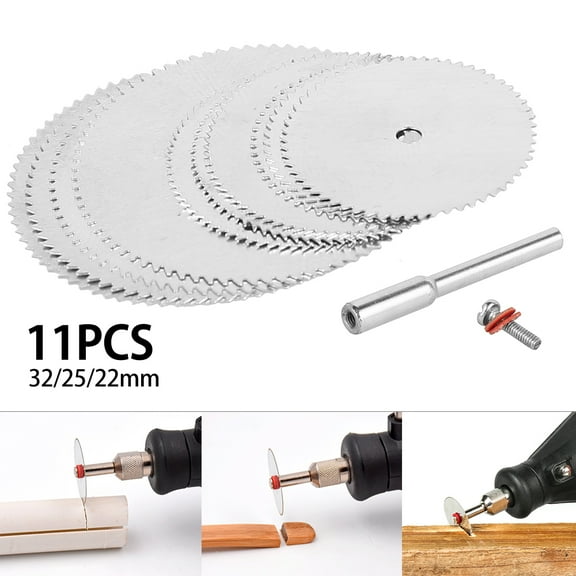Protoiya 11 Pcs Mini Circular Saw Blade Set, Cutting Wheel Disk Kit, Circular Wood Cutting Saw Blade Discs, Circular Cutting Saw Blade Wheel Kit with 1 Extension Rod for Rotary Tools 22/25/32mm