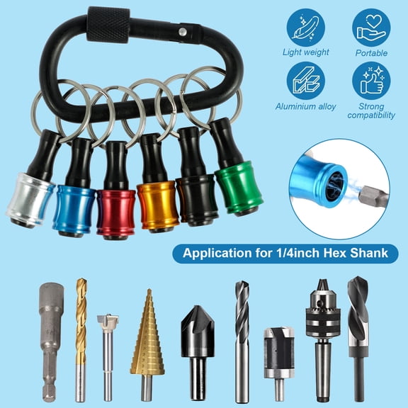 Protoiya 12Pcs Drill Bit Holder 1/4 Inch Hex Shank Drill Bit Holder Aluminum Alloy Drill Bit Keychain  for Most Electric Hand-held Screwdrivers Drill Bit