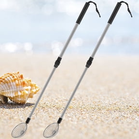 Protoiya 2Pcs Sand Sifters 21.3 to 32.6inch Adjustable Telescoping Beach Shovel Seashell Hunting Rocks Sifting Tool Portable Detachable Shark Teeth Sifter Beach Scoop for Beach Travel