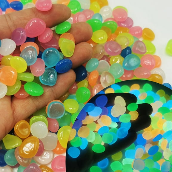 Protoiya 300Pcs Glow Rocks Glow in The Dark Available for 15 Years DIY Fish Tank Indoor Outdoor Yard Garden Gravel Decoration for Backyard Walkway Pathway Lawn(Colorful,17*13mm)
