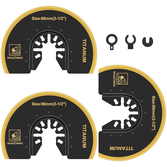 Protoiya 3Pcs Oscillating Saw Blades Bi-metal Titanium Coated Multitool Blades Semicircular Sharp Oscillating Blades Fast Cutting Saw Blades with Gasket Adapters