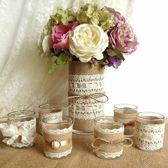 Protoiya 9PCS X1M Trims Tape Jute Burlap Rustic Wedding Party Natural Hessian Ribbon Lace